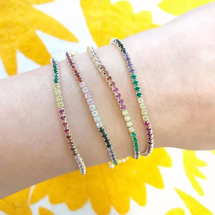 Женский браслет для тенниса цепочка с разноцветными фианитами на шнуровке