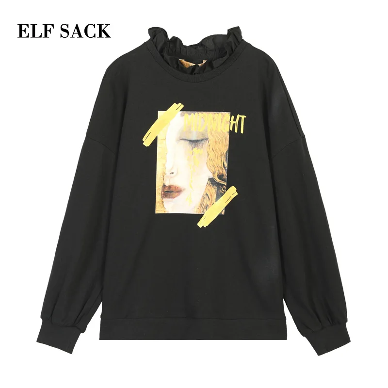 ELFSACK весна 2019 новые хлопковые толстовки для женщин Повседневные вязаные пуловеры