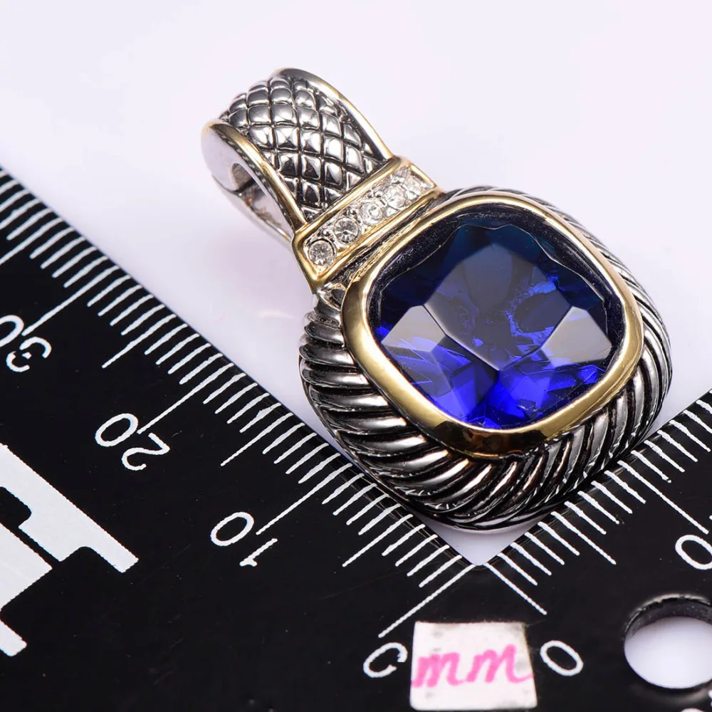 Кулон заполненный золотом из серебра 925 пробы с голубым кристаллом циркония|pendant