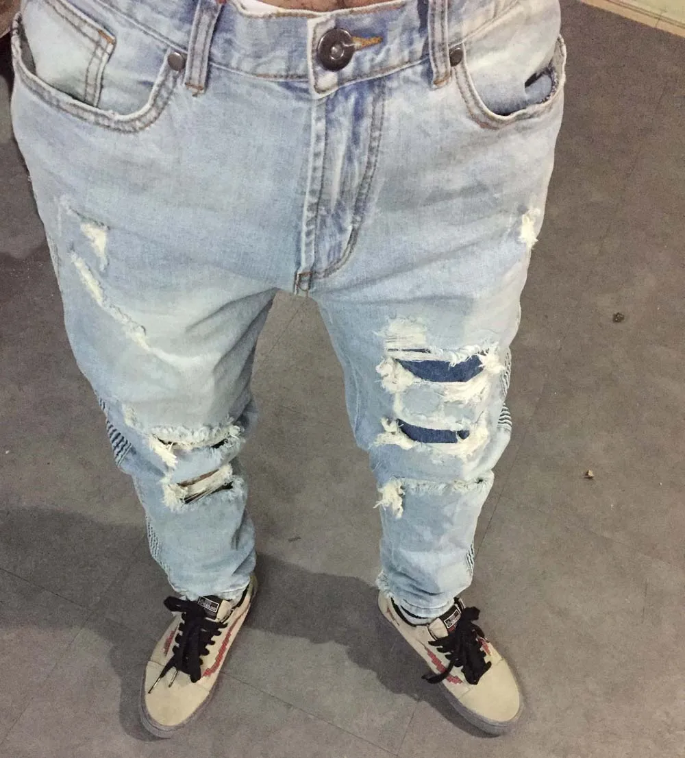 2018 высококачественные мужские Модные Винтажные цветные полосатые Прямые рваные