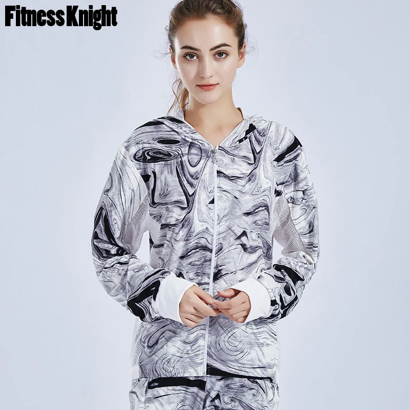 Спортивная куртка для фитнеса Женская сетчатая йоги толстовка с капюшоном на