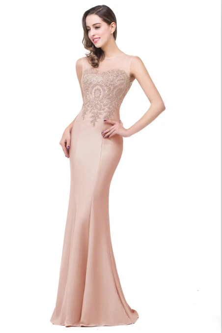 nude Pink Реальные Фото Русалка Платья Спина Закрыта Сатин Дешевые Длинные Вечерние Платья Мантия Платье Вечернее Платье - Цвет: nude Pink