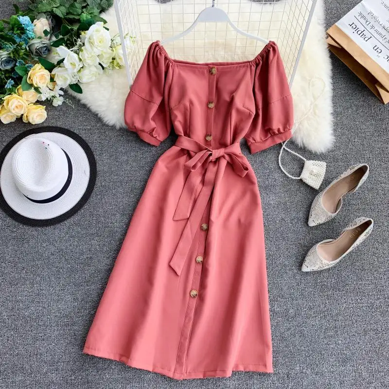 Женское однобортное платье Neploe летнее милое с воротником лодочкой и пышными