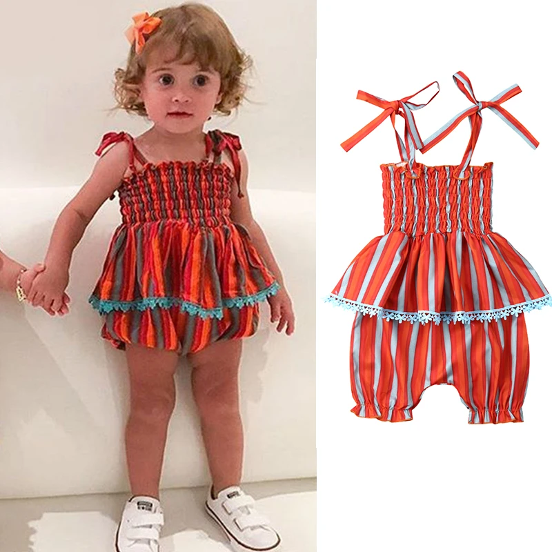 От 0 до 4 лет комплект летней одежды из 2 предметов для маленьких девочек в полоску