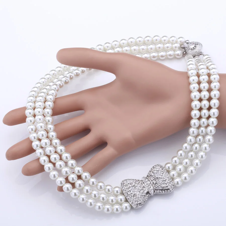 Жемчужные Ювелирные наборы для женщин Бусы Многослойные ожерелья браслет стразы