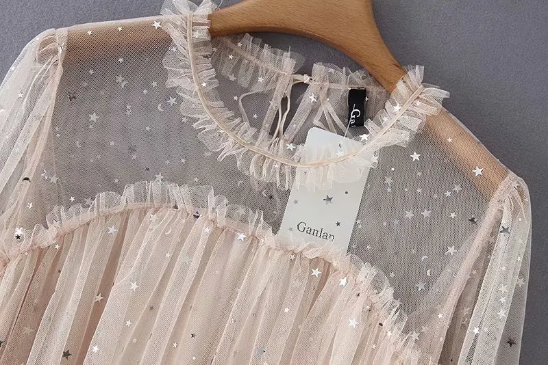 Модное Сетчатое платье со звездами популярное в евро американском стиле с