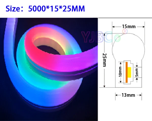 5m DC12V 12*20m/15*25mm full color Arcuate neon tube 60leds/m GS1903 IC Flexible strip digital 5050 RGB pixel LED neon light