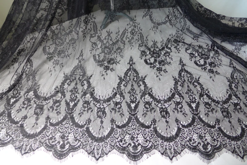 

Soft Chantilly Eyelash Lace Fabric In Black/White Floral Embroidery DIY Gauze Lace Fabric Garment Cloth Net Fabric 150CM Wide