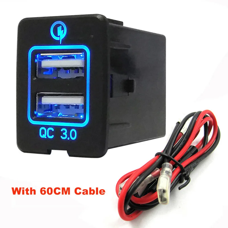 Двойной USB автомобильный адаптер питания быстрая зарядка QC 3,0 разъем для Nissan F18 автомобильный адаптер с светодиодный светильник 60 см кабель модифицированные аксессуары