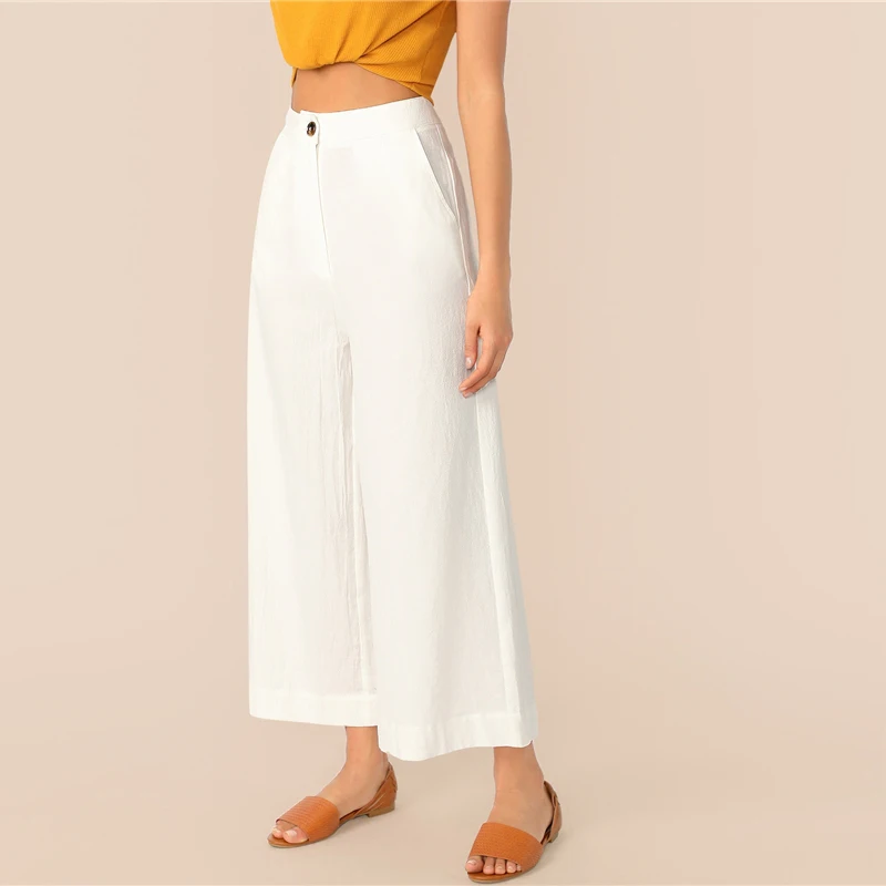 SHEIN Широкие Укороченные Брюки Женские Брюки Со Средней Талией Брюки Для Офиса И Отдыха
