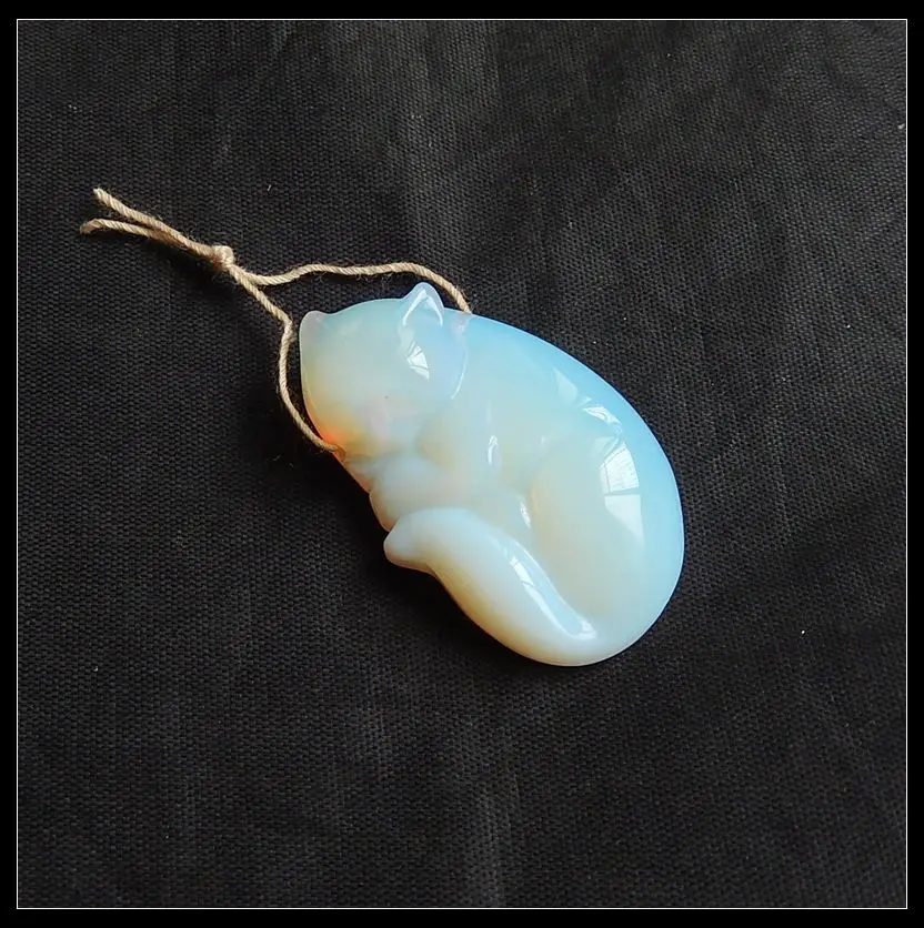 

Hot Sale Opalite Carved Cat Side Drilled Necklace Pendant 41x26x13mm 17.2g Trendy Jewelry For Moving Accessories