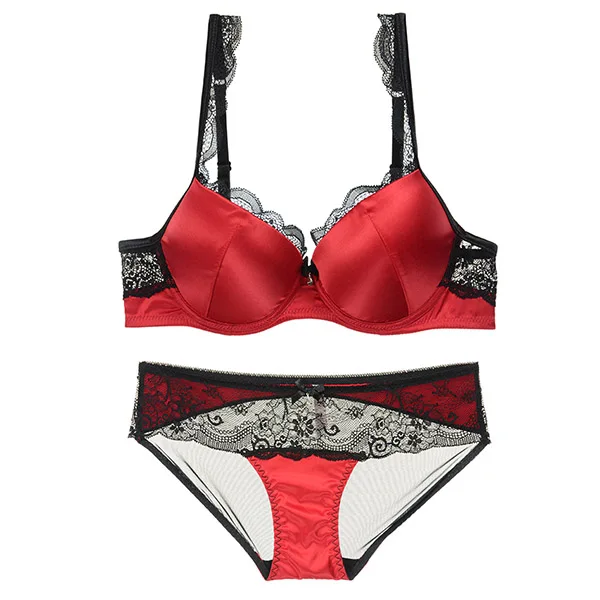 Женский комплект нижнего белья кружевной из шелка с пуш ап и глубоким v образным