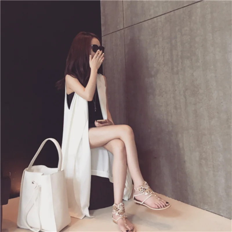 Женский жилет длинное белое черное пальто в европейском стиле безрукавка куртка