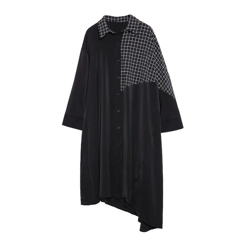 CHICEVER блузка женская Свободная негабаритная клетчатая с отложным воротником шов