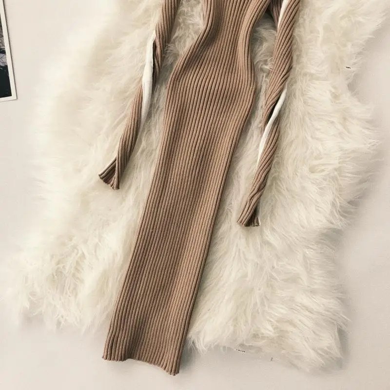 Женское облегающее платье ALPHALMODA карандаш с высоким воротом и рукавом в полоску