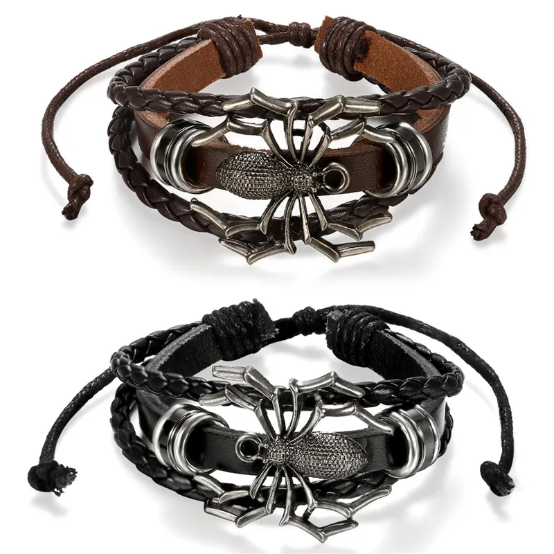 Boniskiss Spider Bracelet Leather Braided Charm Handcuff Women Men Bangles Handmade Stuff Jewelry Accessories For | Украшения и