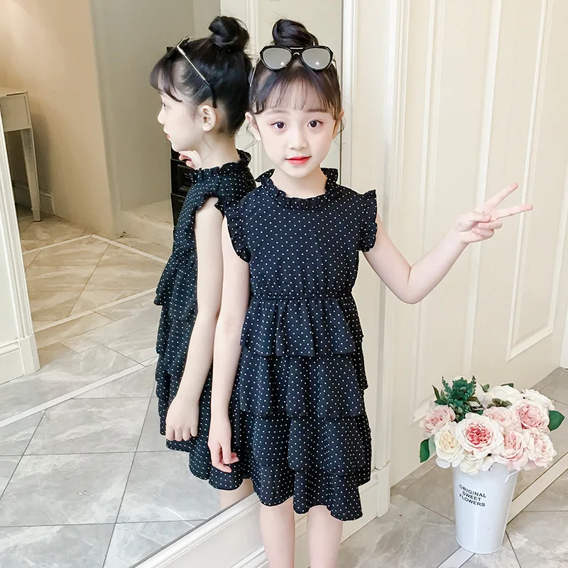 Винтажное черно-белое платье в горошек для девочек от 2 до 10 лет без рукавов с