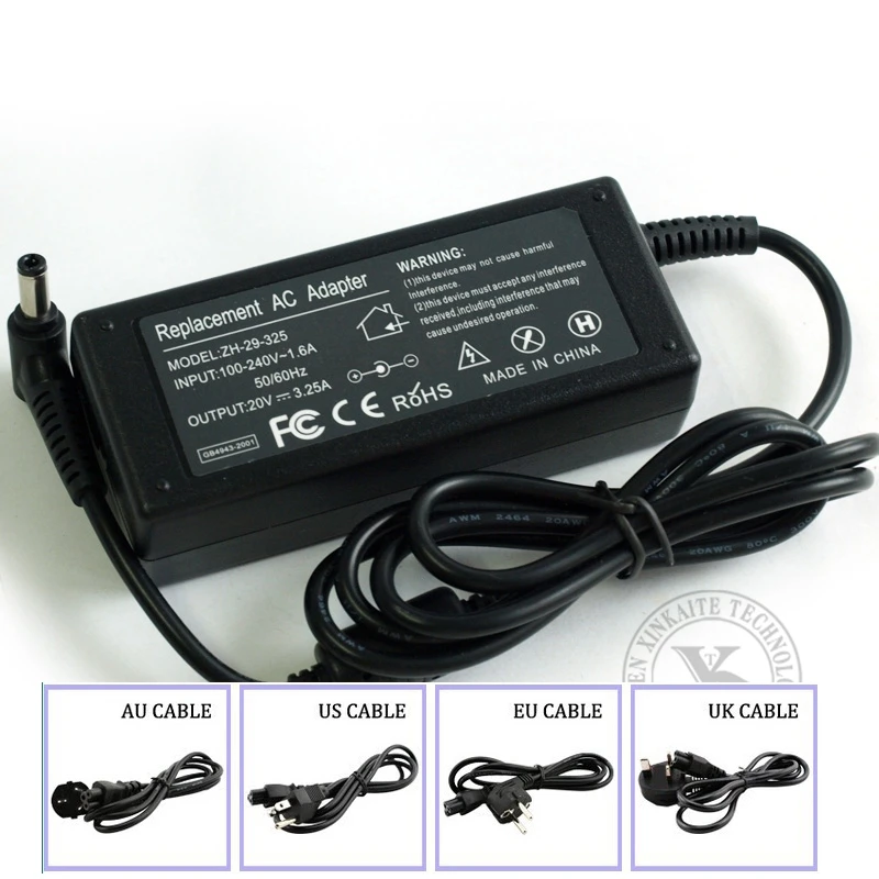 Xinkaite Laptop Power Adapter 20V 3.25A Supply Charger For Fujitsu Siemens Amilo A1645 L1310G L7300 M1451G + AC Cable | Электроника