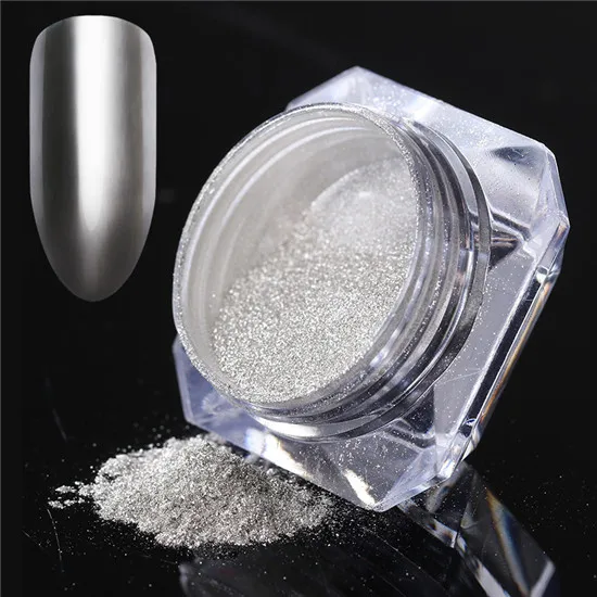 Silver 1 коробка зеркальный розовый золотой черный лак для ногтей серебристый золотой мерцающий сахарный блеск для ногтей порошок Маникюр дизайн ногтей хромированный пигмент пыль - Цвет: Silver