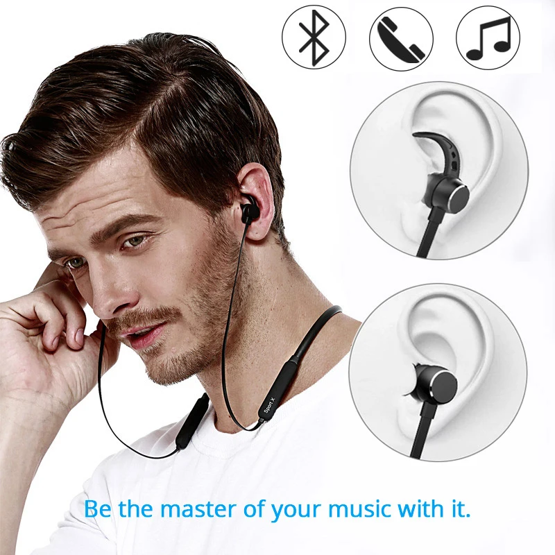 Bluetooth наушники беспроводные магнитная гарнитура с микрофоном водонепроницаемые