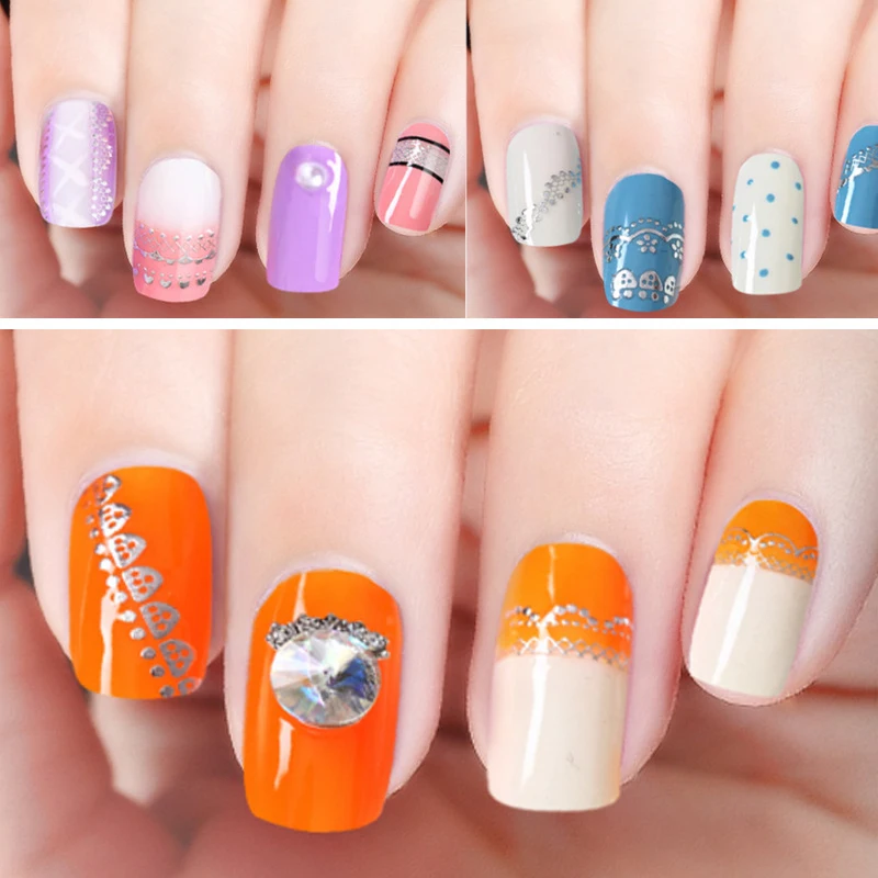 30 шт./лот Красивые 3D Серебряные наклейки для дизайна ногтей смешанные дизайны