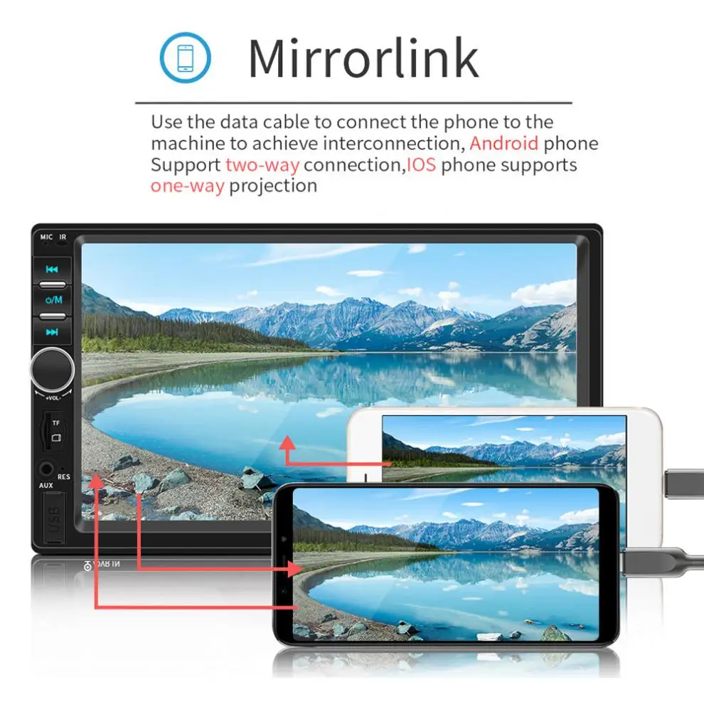 7 Inch 2 DIN Bluetooth In Dash HD Touch Screen Car Video FM Radio Stereo Player Support Mirror Link / Aux Rear View Camera | Автомобили и