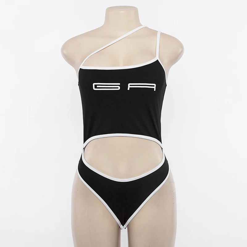 Gli & Elfi женский хлопковый боди с вырезанными лямками и буквенным принтом 2018 летний