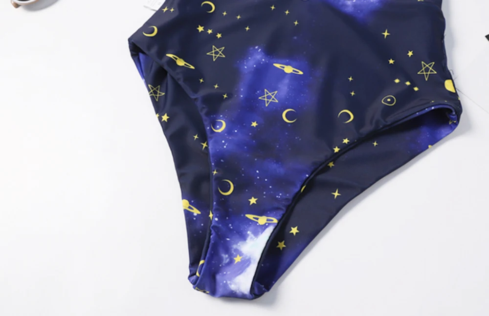 Floylyn Women Swimsuit Sexy One Piece Starry Sky Print Double Linings Bodysuit Swimwear Push Up Bathing Suit | Спорт и развлечения