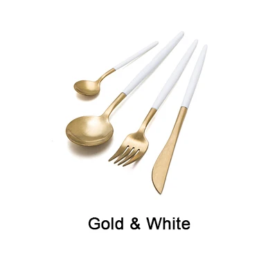 white gold 7 цветов, набор столовых приборов из нержавеющей стали, благородная вилка, нож, десертная посуда, посуда, золотой, серебряный, черный, кофейный - Цвет: white gold