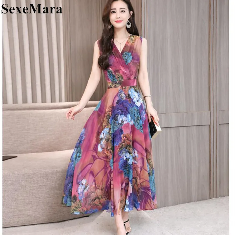 Женское шифоновое платье SexeMara длинное облегающее Повседневное без рукавов с