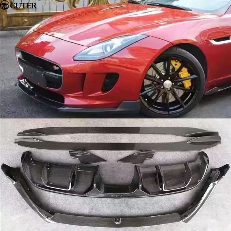 F-TYPE 3,0 углеродное волокно Авто набор внешних комплектующих к автомобилю Стайлинг автомобиля задний диффузор боковые юбки передняя губа для Jaguar F-TYPE