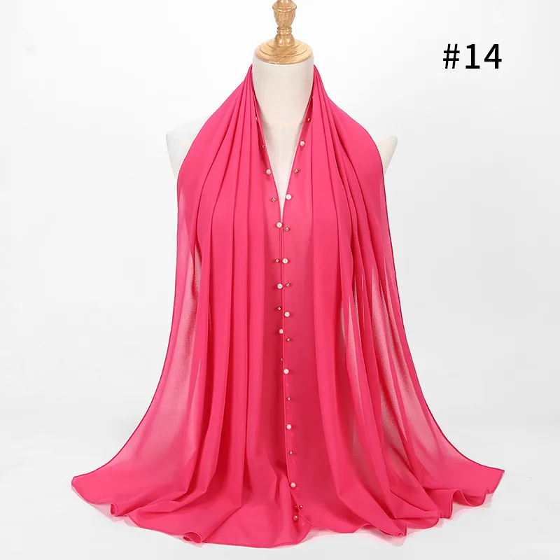 color 14 rose 10 шт./партия, 20 цветов, Женский шифоновый шарф с бусинами, шали Хиджаб, золотой обруч жемчужный длинный шарф для мусульманки 180*75 см - Цвет: color 14 rose