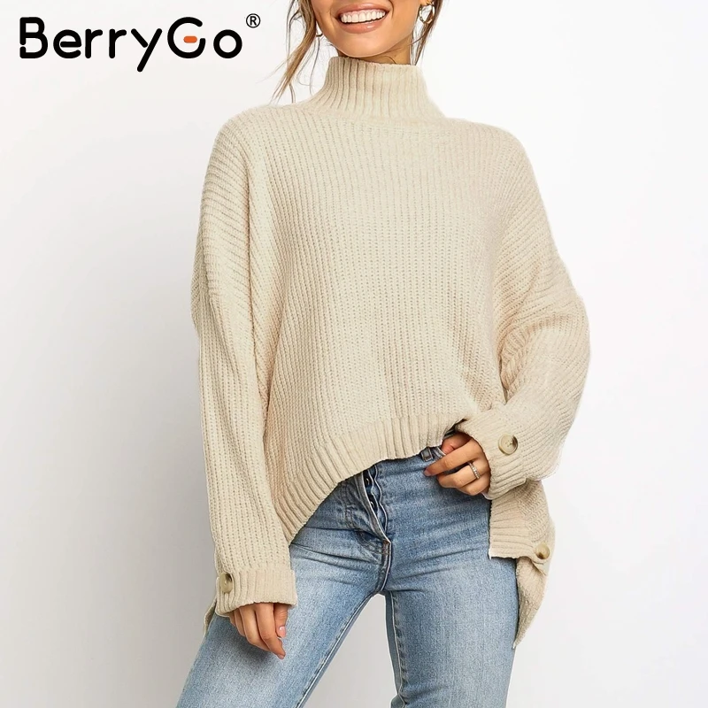 BerryGo Водолазка вязаный свитер женский джемпер с длинным рукавом сплошной