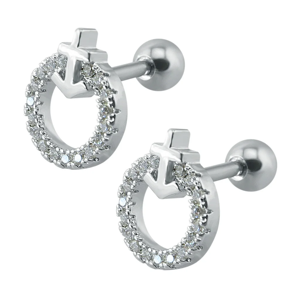 Женские круглые серьги гвоздики из нержавеющей стали с фианитом|round circle earrings|ear