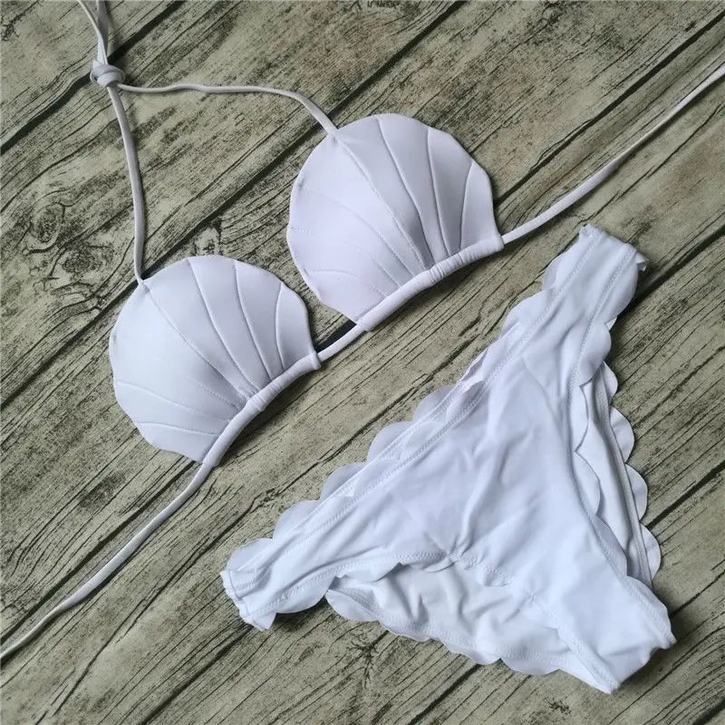 Новый белый/черный комплект бикини с ракушками русалки купальник фестонами