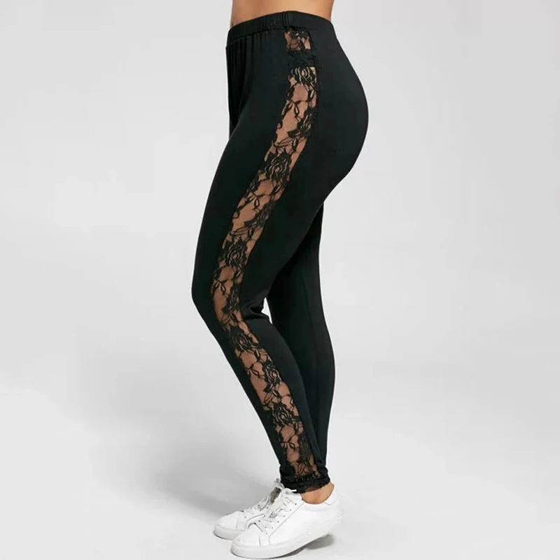 Сексуальные женские кружевные леггинсы с завышенной талией и вставками из