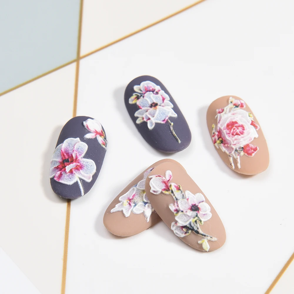 3D акриловая гравировка наклейка с цветком для ногтей цветок фрукты Водные