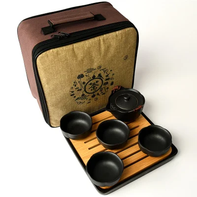 Chinese Travel Kung Fu Tea Set coffee setsCeramic Portable Teacup Porcelain Service Gaiwan Tea Cups Mug of Tea Ceremony Teapot - Цвет: Fast cup-P
