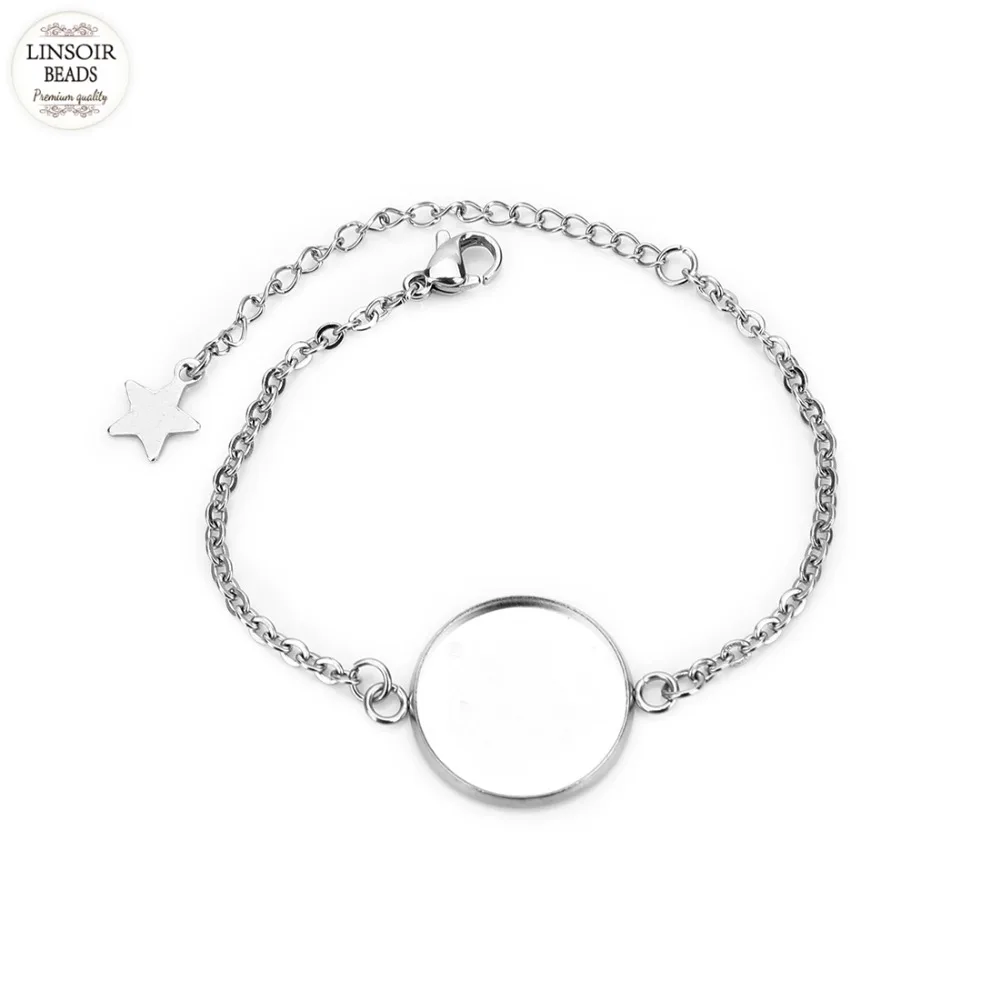 Linsoir 5 шт./лот круглый пустой кабошон Браслет База из нержавеющей стали звезда