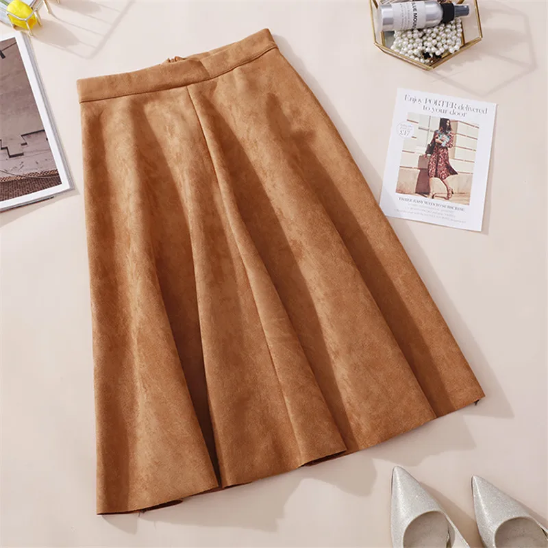 Новая женская юбка из искусственной замши осень зима с высокой талией зонтик