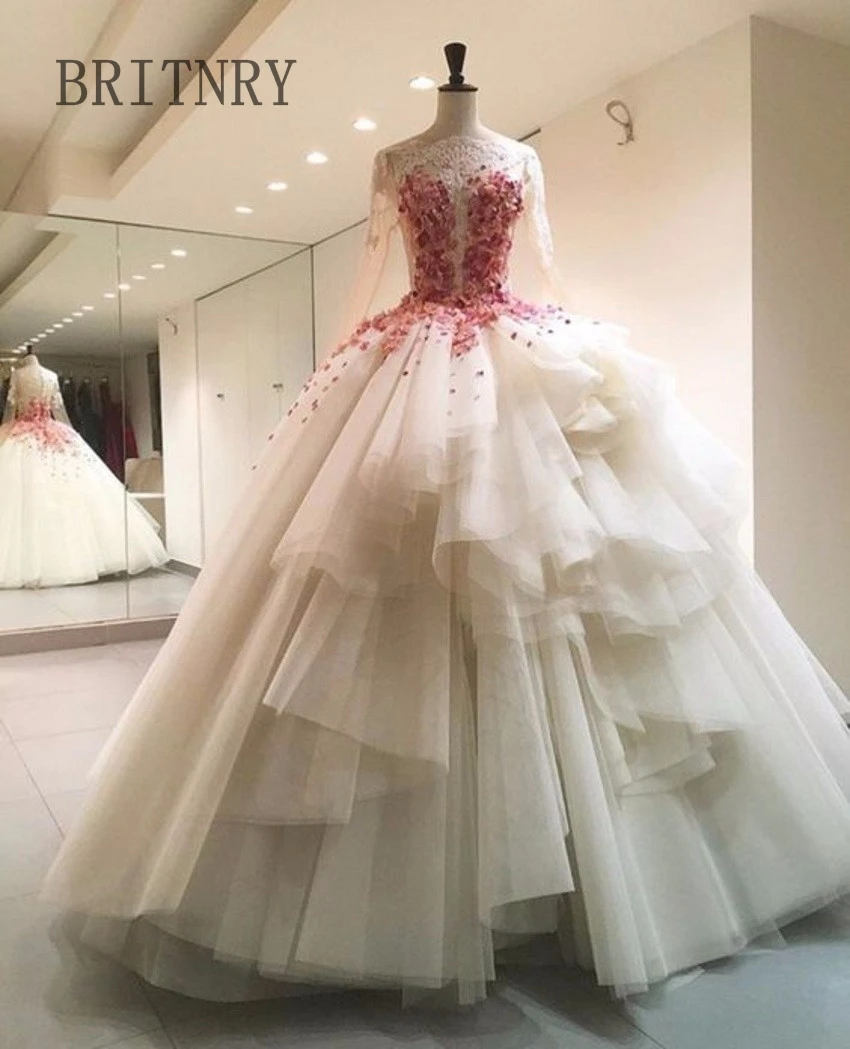 Роскошное бальное платье Vestido De Noiva свадебное кружевные Длинные рукава с