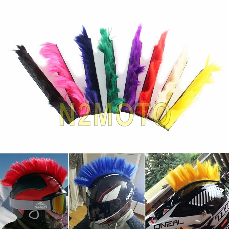 

19 Color Modeling Wig Halloween Motorcycle Helmet Wig Chemical Fiber Mohawk Style Helmet Hair Feather Decoration