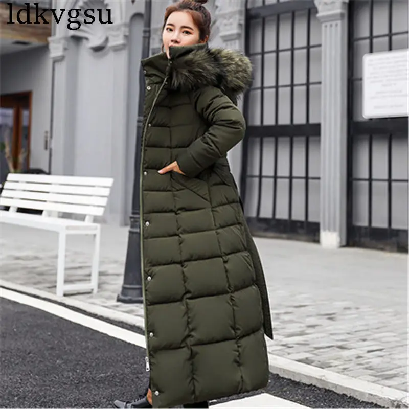 

Large Fur Collar Winter Parka Women 2020 New Winter Coat Jacket Womens Long Slim Thicken Warm Wadded Jacket Female Coats A1283