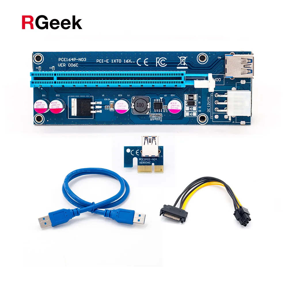 Оптовая продажа 006C PCIe PCI-E PCI Express Riser Card 1x к 16x USB 3 0 кабель адаптер SATA 4Pin IDE Molex 6 pin для