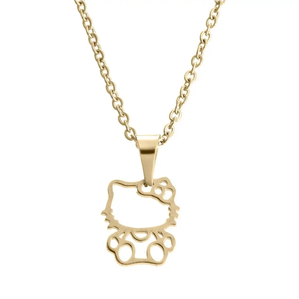 Gold color small 1 шт., модное новое ожерелье из нержавеющей стали, Милая Открытая подвеска в форме кошки для девочек, эффектное ожерелье, подарок на удачу - Окраска металла: Gold color small