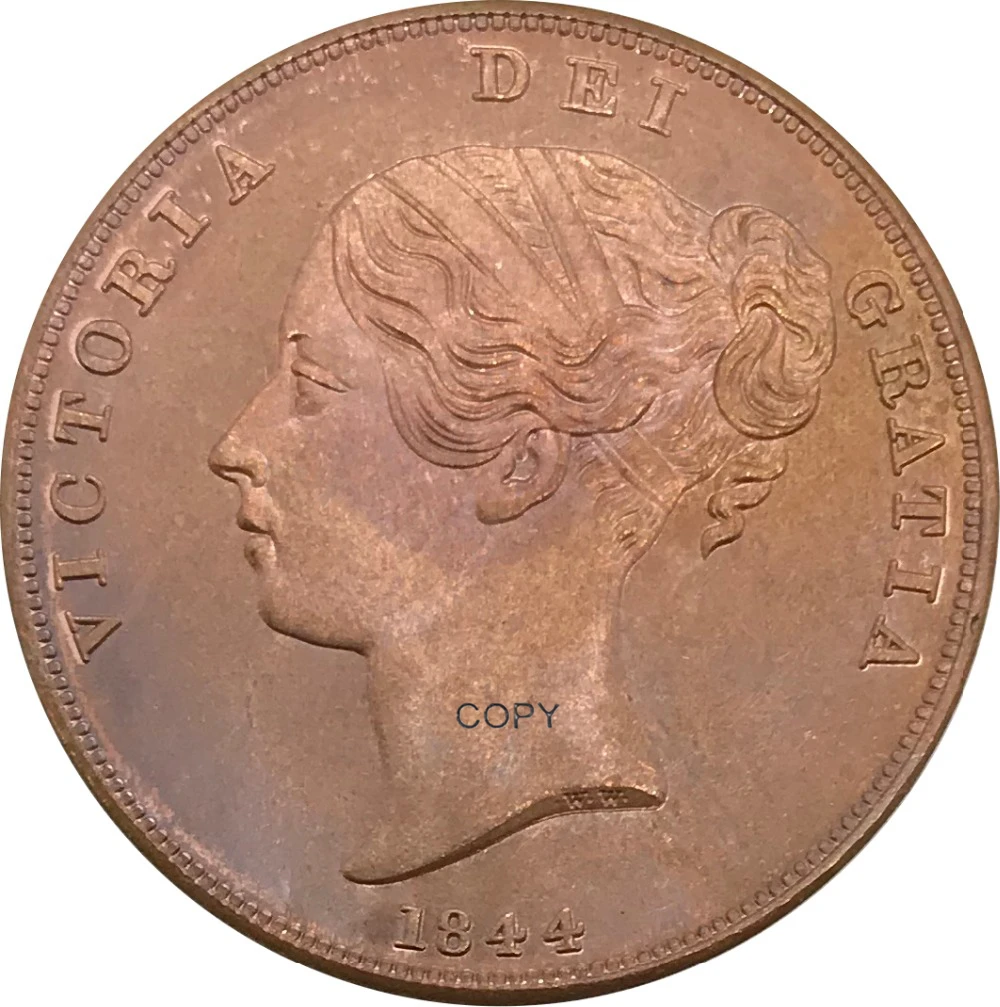 

1844 United Kingdom 1 One Penny Victoria 1st portrait Red Copper collectibles Copy Coin
