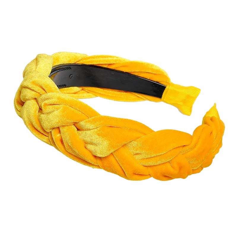 Yellow AWAYTR, новинка, бархатная повязка для волос для женщин, женская головная повязка, одноцветная плетеная лента для волос, ретро головной убор, женские аксессуары для волос - Цвет: Yellow