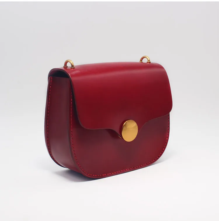 Hand-made New Vintage Genuine Leather Handbag Women burgundy-red Handbags Messenger Bags Lady Vegetable Tanned Solid Bag | Багаж и сумки