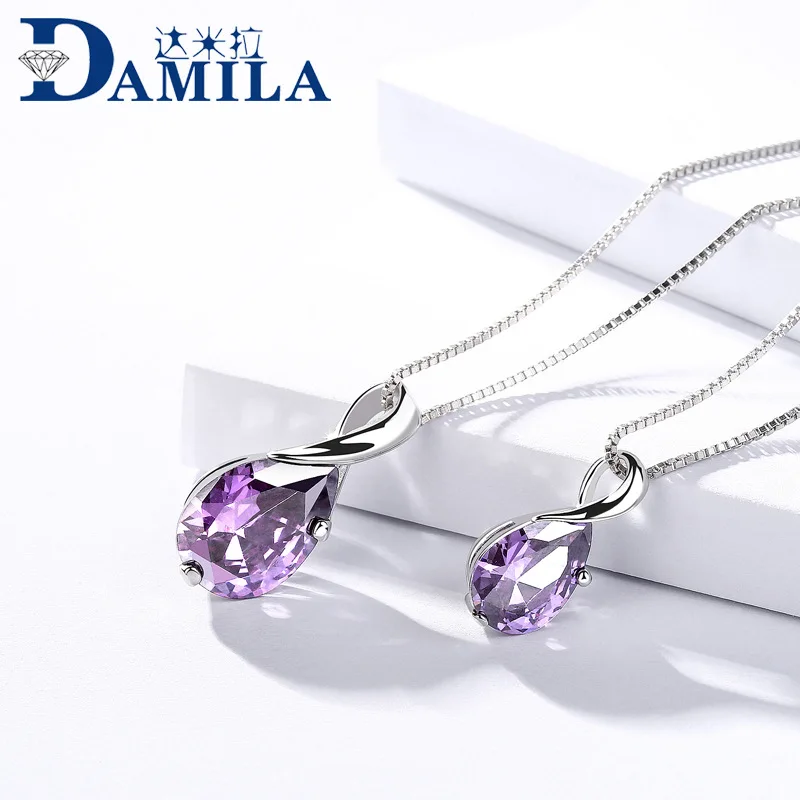 Water drop necklaces pendants 925 sterling silver with Cubic Zironia stone Purple pendant jewelry making for women | Украшения и