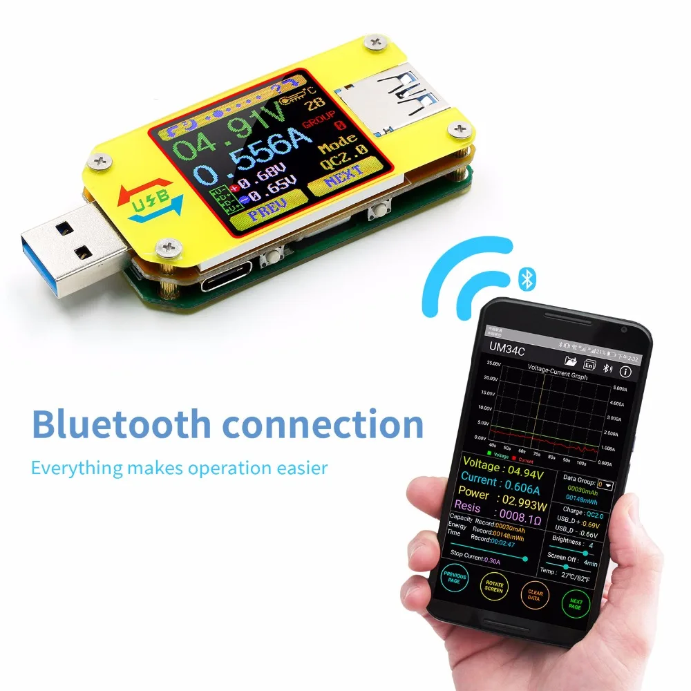 UM34 UM34C Для APP USB 3 0 Тип-C DC Вольтметр Амперметр Напряжение измеритель тока заряда